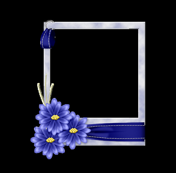 蓝色花朵相框png元素