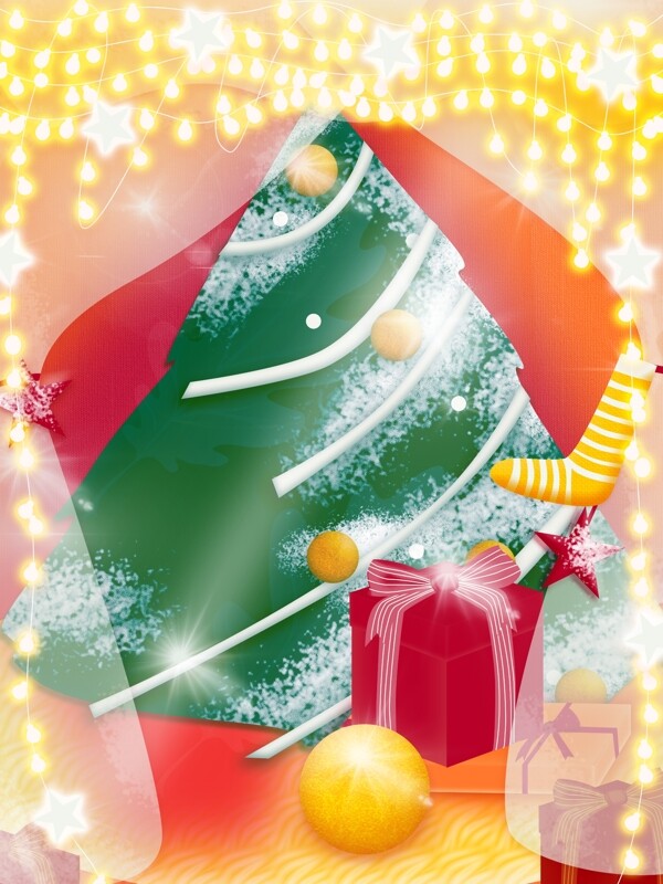 彩绘圣诞树圣诞礼物背景设计