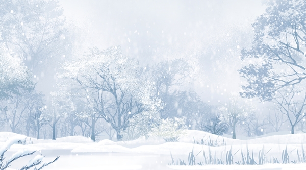 手绘冬季雪地雪景插画背景