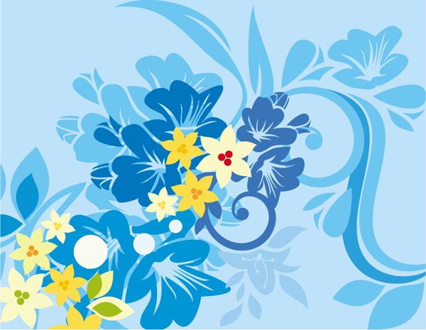 蓝色背景花卉花纹