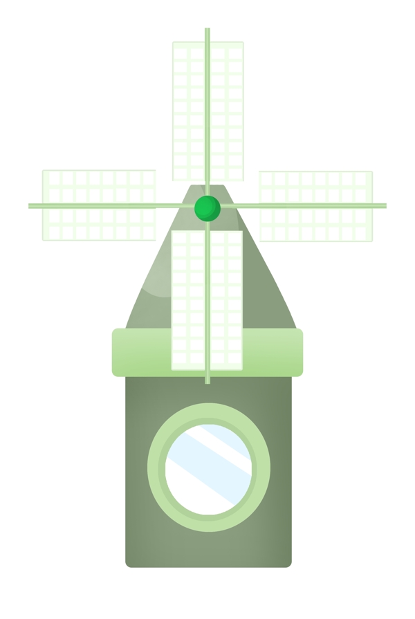 绿色的风车建筑插画
