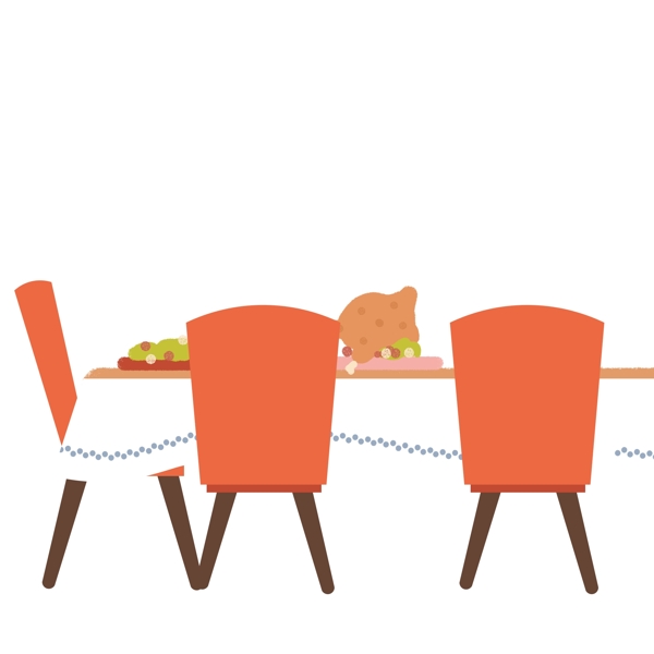 扁平化一桌食物插画元素