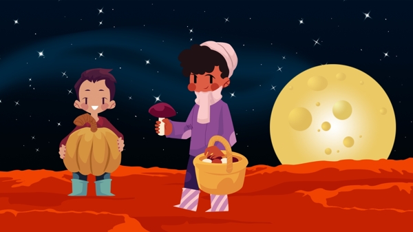 简约可爱卡通科技未来宇宙探索月球插画