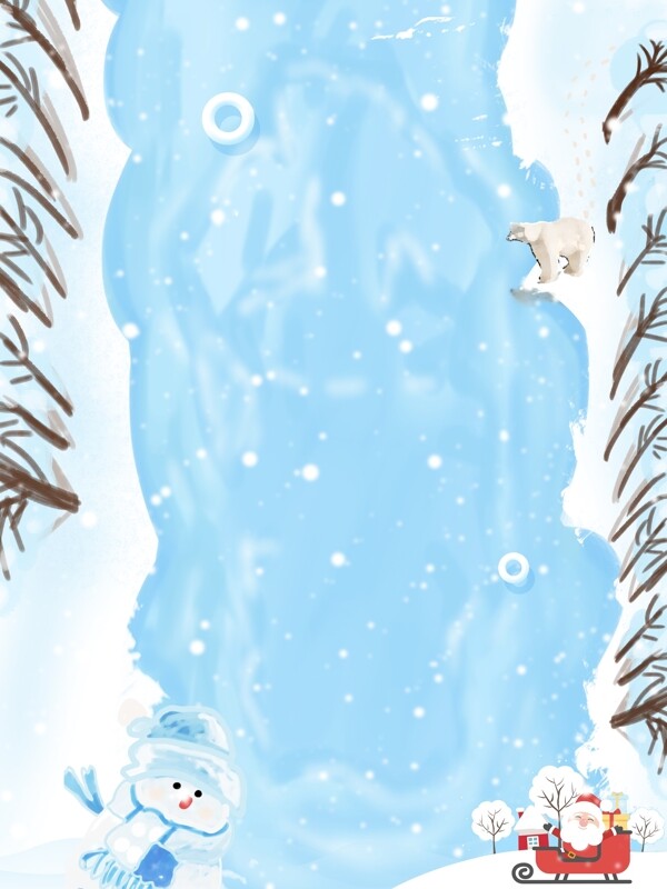 唯美蓝色雪地里的雪人冬季背景素材