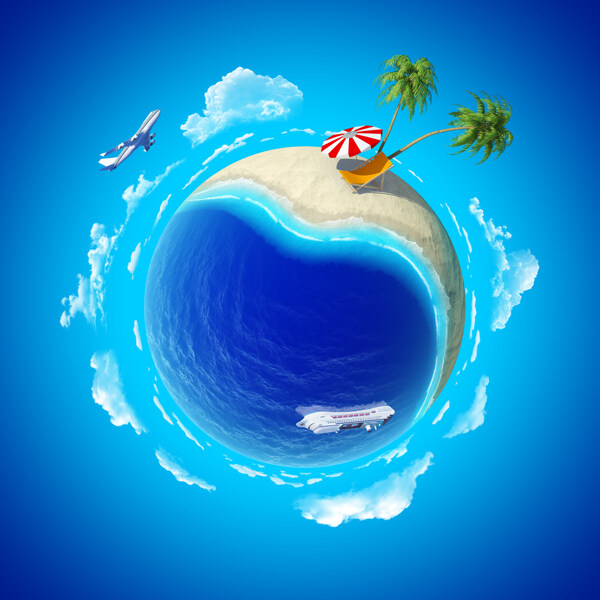蓝色地球海洋椰子树背景图片