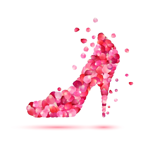 高跟鞋玫瑰花瓣组合海报唯美设计素