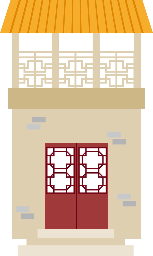 中国古代建筑物手绘矢量元素背景装饰套图2