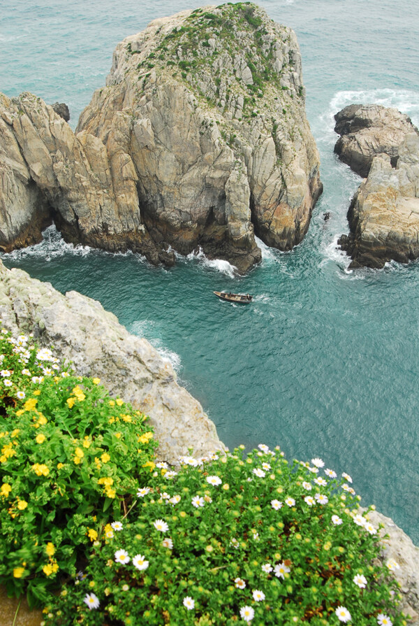 大海石浦山水岩石小船