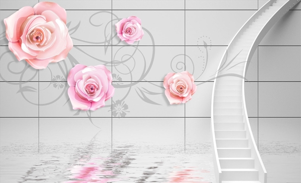玫瑰花藤水波纹背景墙图片