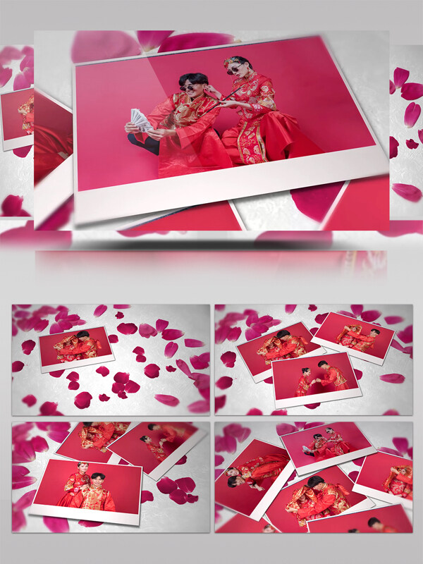 唯美浪漫的花瓣红色结婚相册AE模板