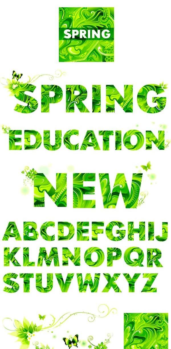 新鲜的绿色春天的主题英文字母矢量素材