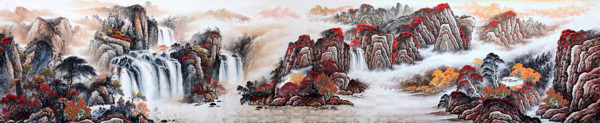 秋山鸣瀑图图片