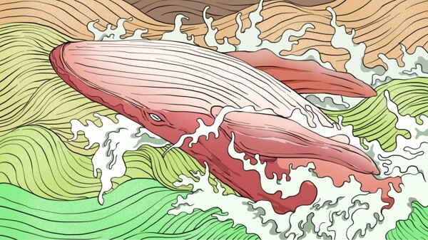 大海与鲸治愈系插画