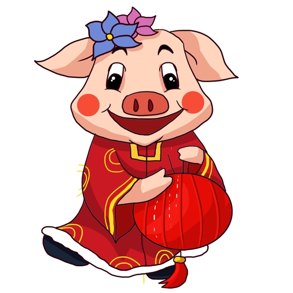 彩绘提着灯笼的猪猪女孩