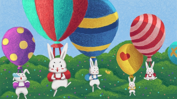 线圈治愈系萌兔子和气球
