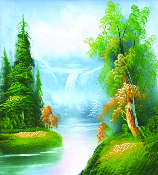 自然风景瀑布油画图片