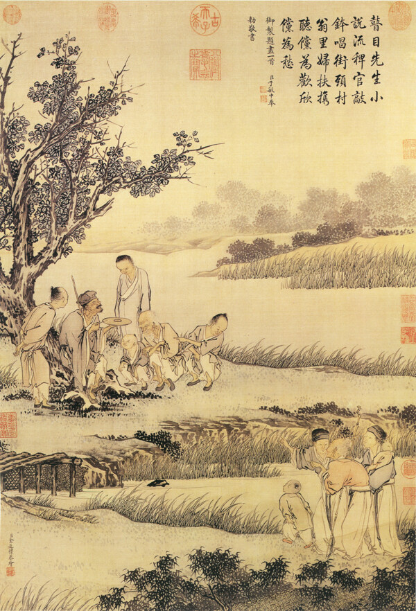 小桥流水人家古代人物民间人物人物壁画中国文化人物画像中国风中华艺术绘画