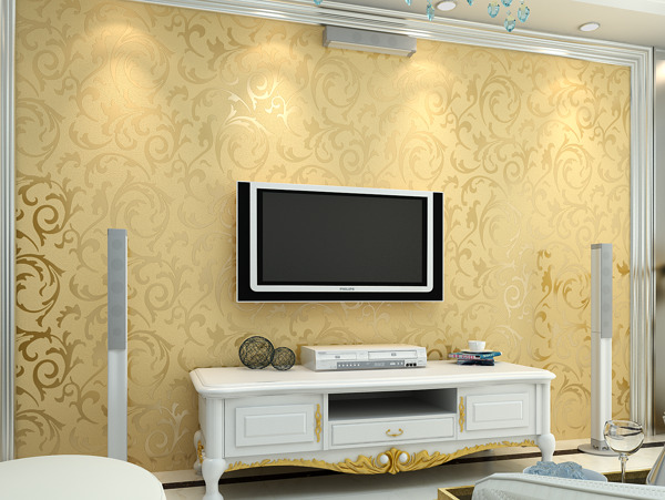金黄欧式客厅墙纸壁纸电视背景墙纸图片
