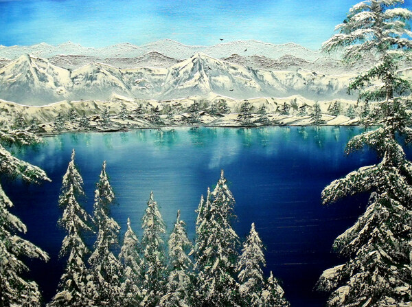 冬天风景油画图片
