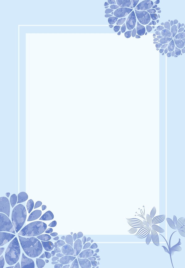 简约蓝色花朵边框双十一背景素材