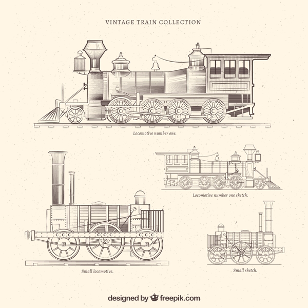 复古风格手绘火车插图