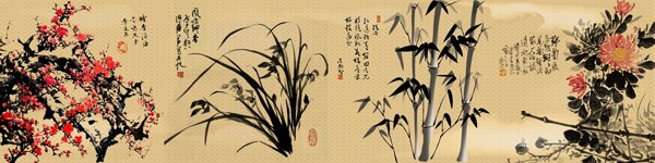 梅兰竹菊同框装饰画