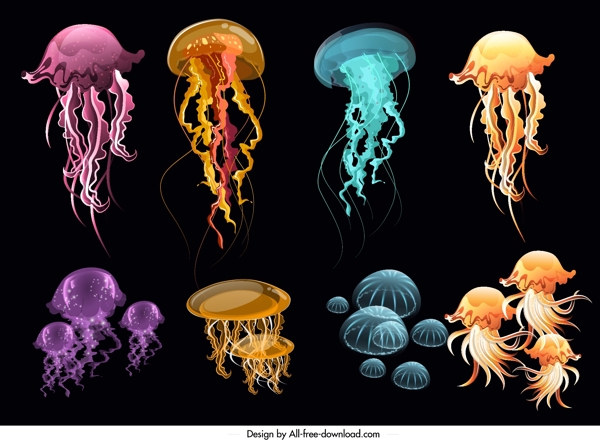 8组彩色透明水母设计