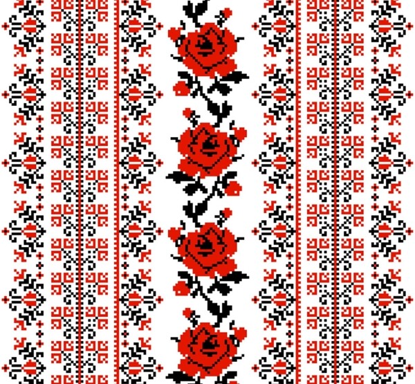 乌克兰刺绣风格玫瑰花背景矢量图