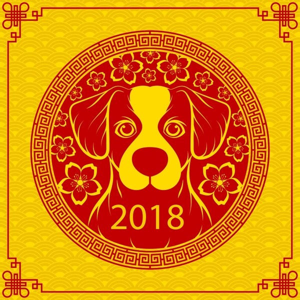 黄红色新年狗年海报