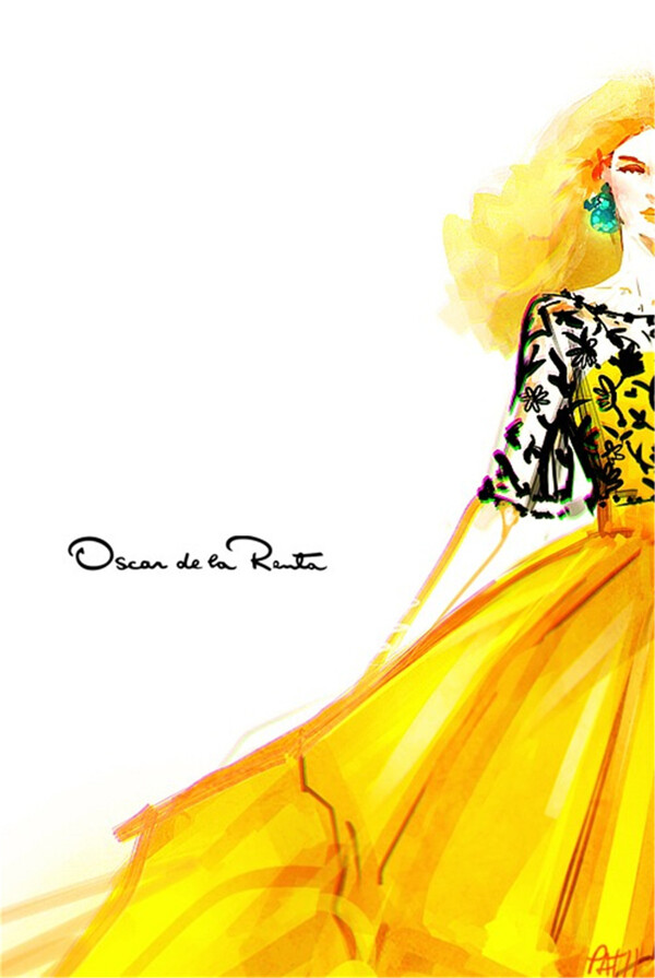 黄色长裙设计图
