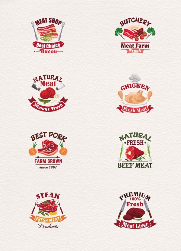 彩色手绘肉类肉铺标签