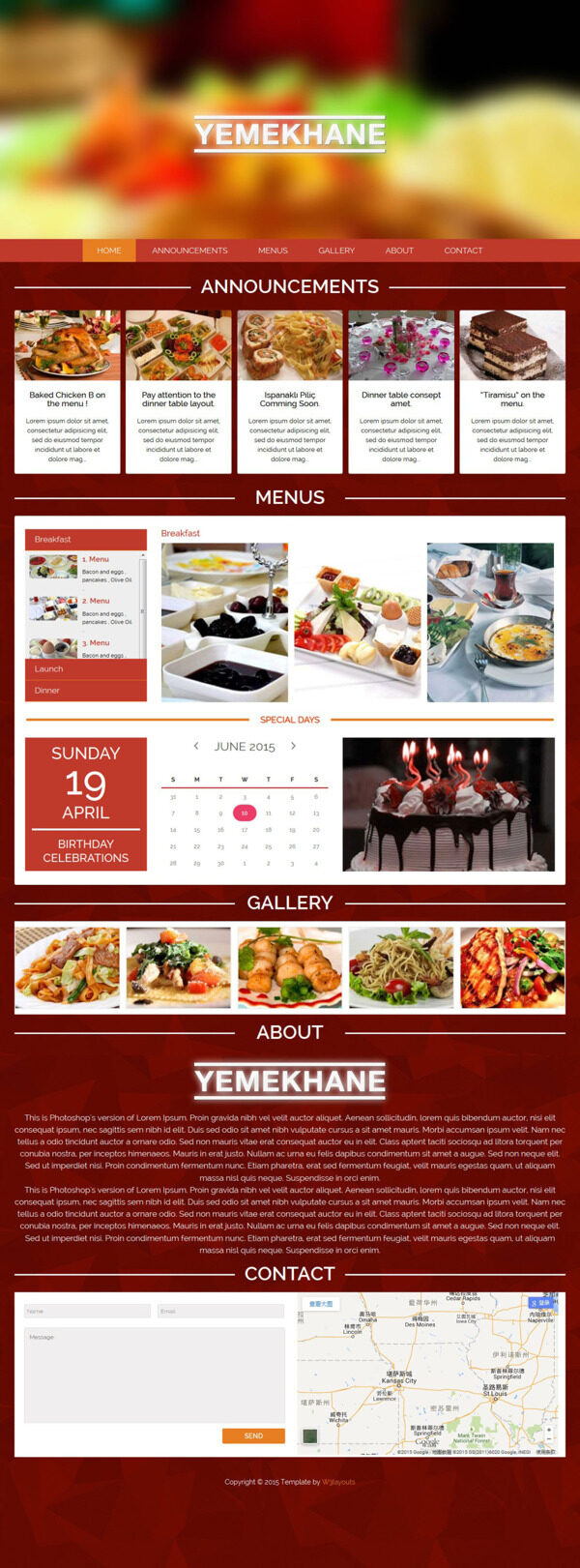 暗红餐厅特色菜式响应式网页模板