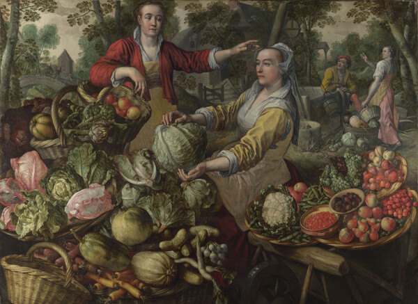 买卖蔬菜的欧洲人油画图片