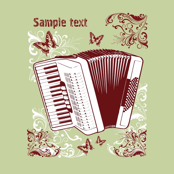 印花矢量图T恤图案图文结合音乐元素手风琴免费素材