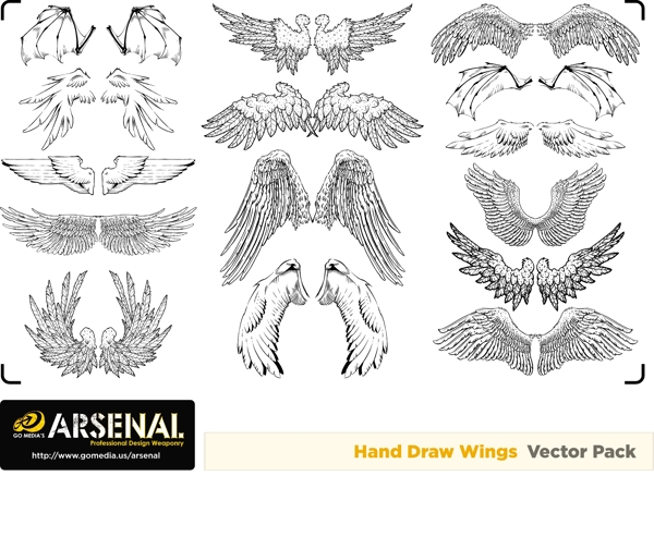 GoMedia出品多款手绘翅膀矢量素材