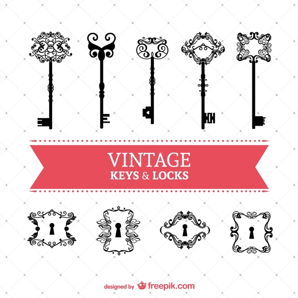 复古花纹钥匙与锁矢量素材