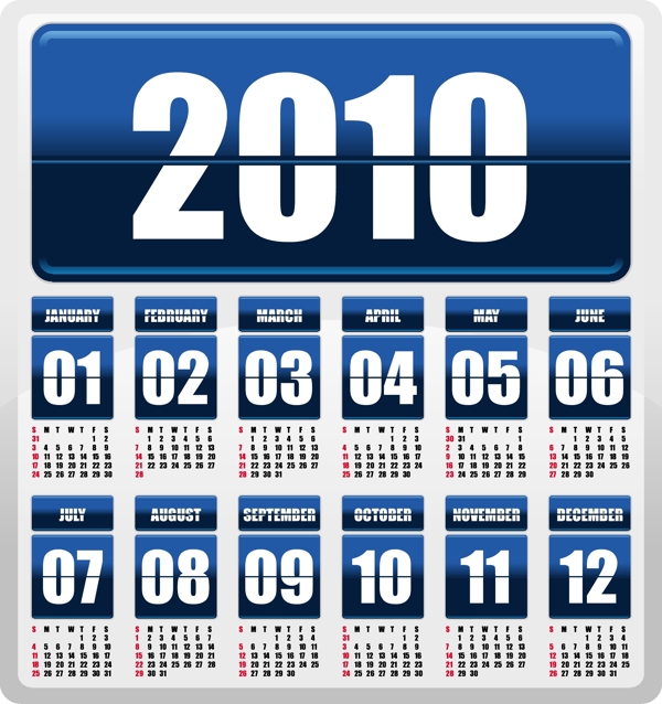 201012个月的日历