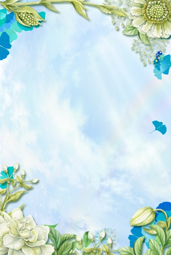 蓝天绿色花朵背景图