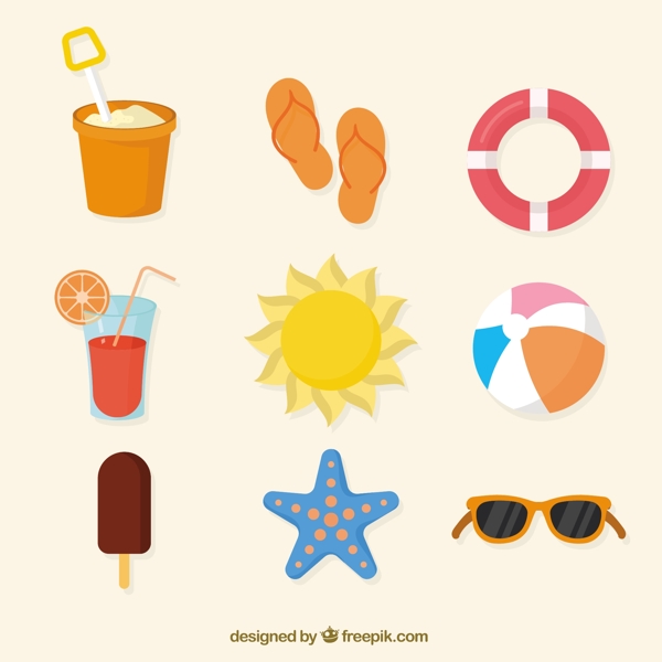 各种彩色的夏天物品图标素材