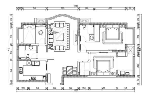 CAD三室两厅高层户型平面方案