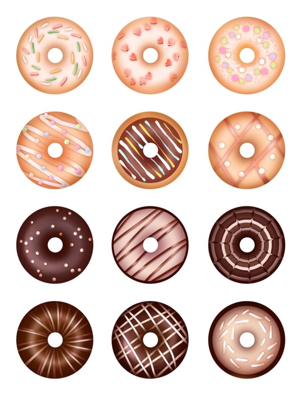 原创手绘甜甜圈插画甜点装饰素材图案