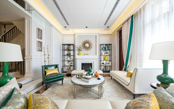 美式客厅米色沙发装修效果图