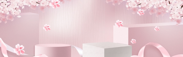 粉色立体春季立体banner