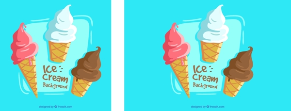 蓝色背景配奶油冰淇淋