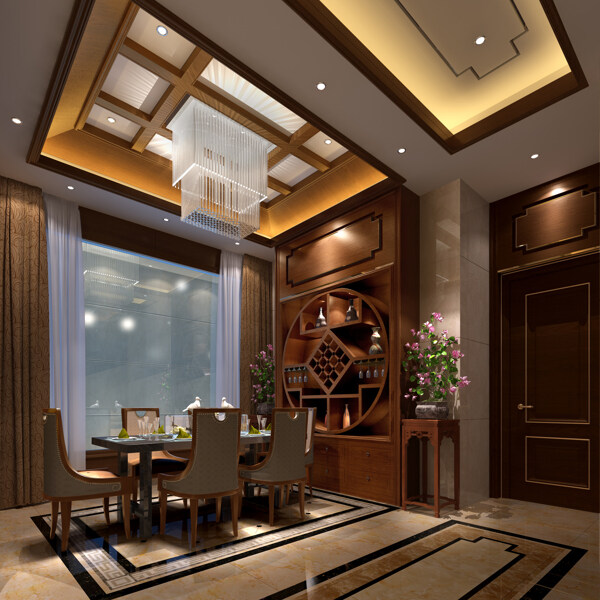中式豪华室内餐厅装修效果图