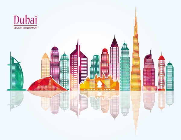 迪拜城市彩色模块剪影图