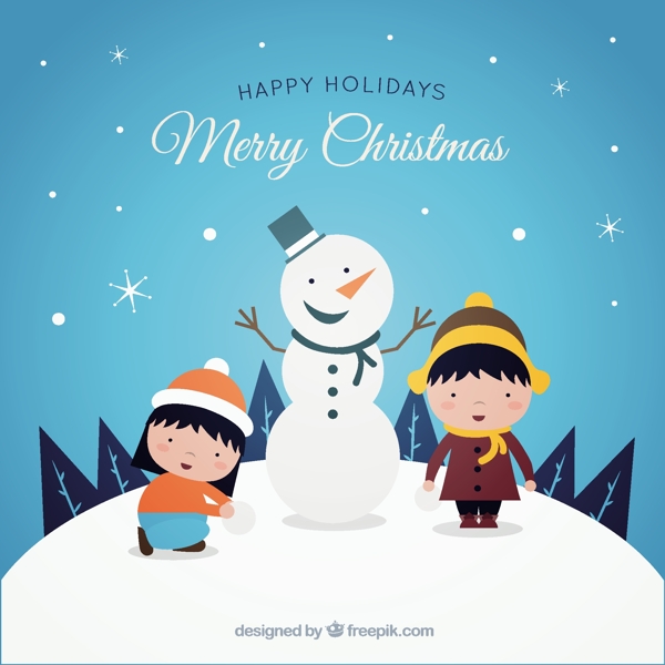 圣诞快乐背景与雪人儿童