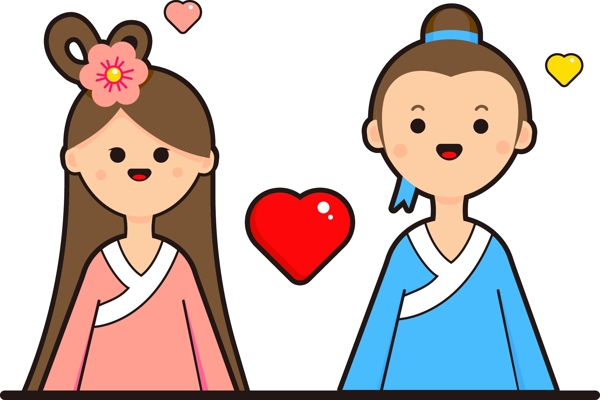 爱在七夕牛郎织女人物节日卡通矢量风格元素