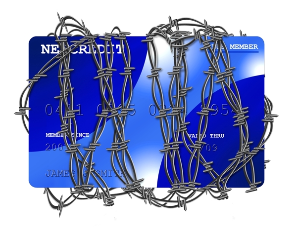 铁丝绑住的信用卡图片