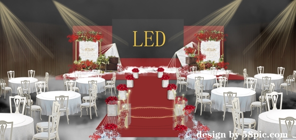 室内设计红白色大理石婚礼舞台psd效果图
